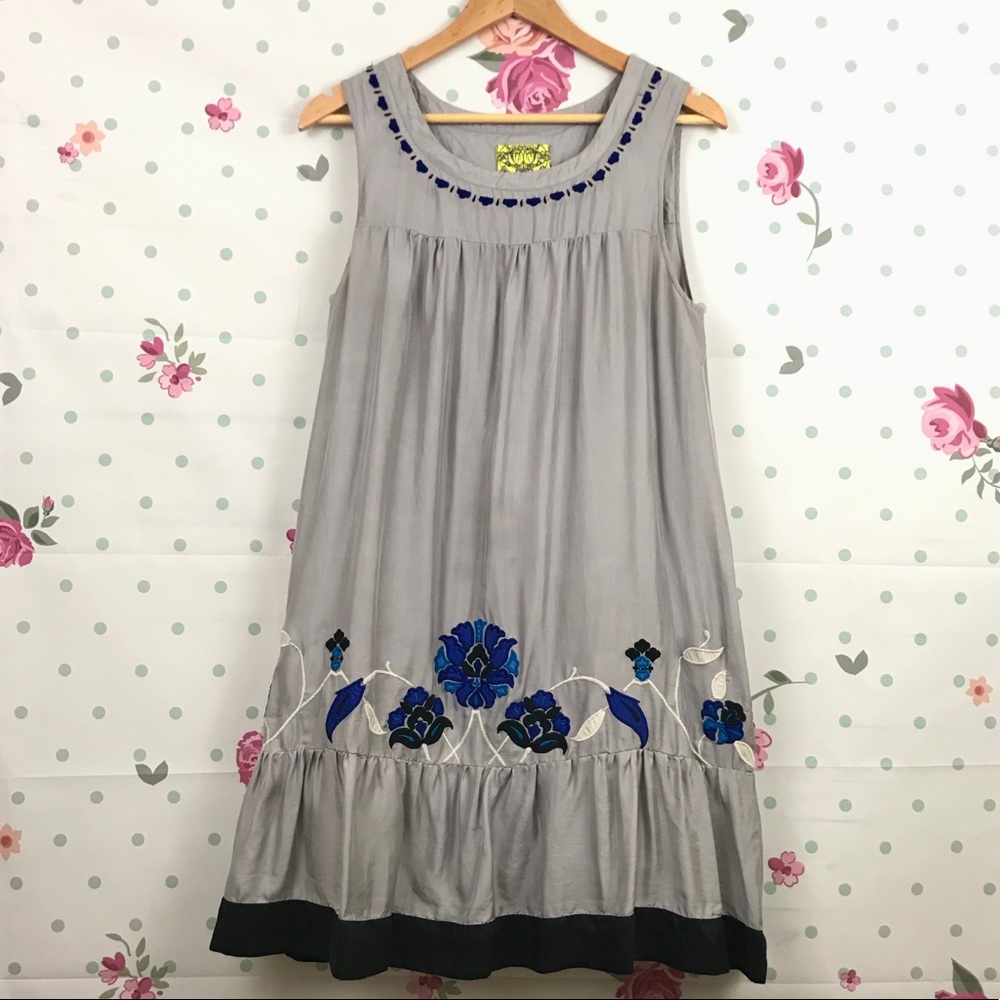 Anthropologie | Floreat Gray Silk Blend Dress